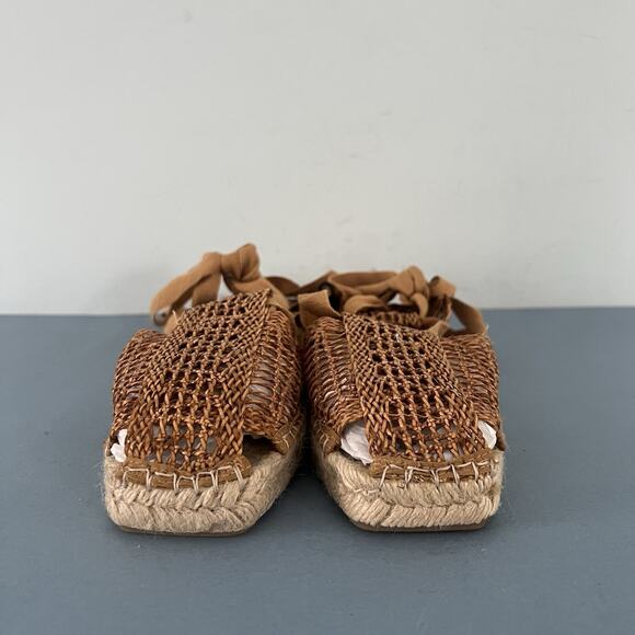 NWT Zara Woven Gladiator Lace Up Brown Espadrille Sandals - Picture 2 of 9